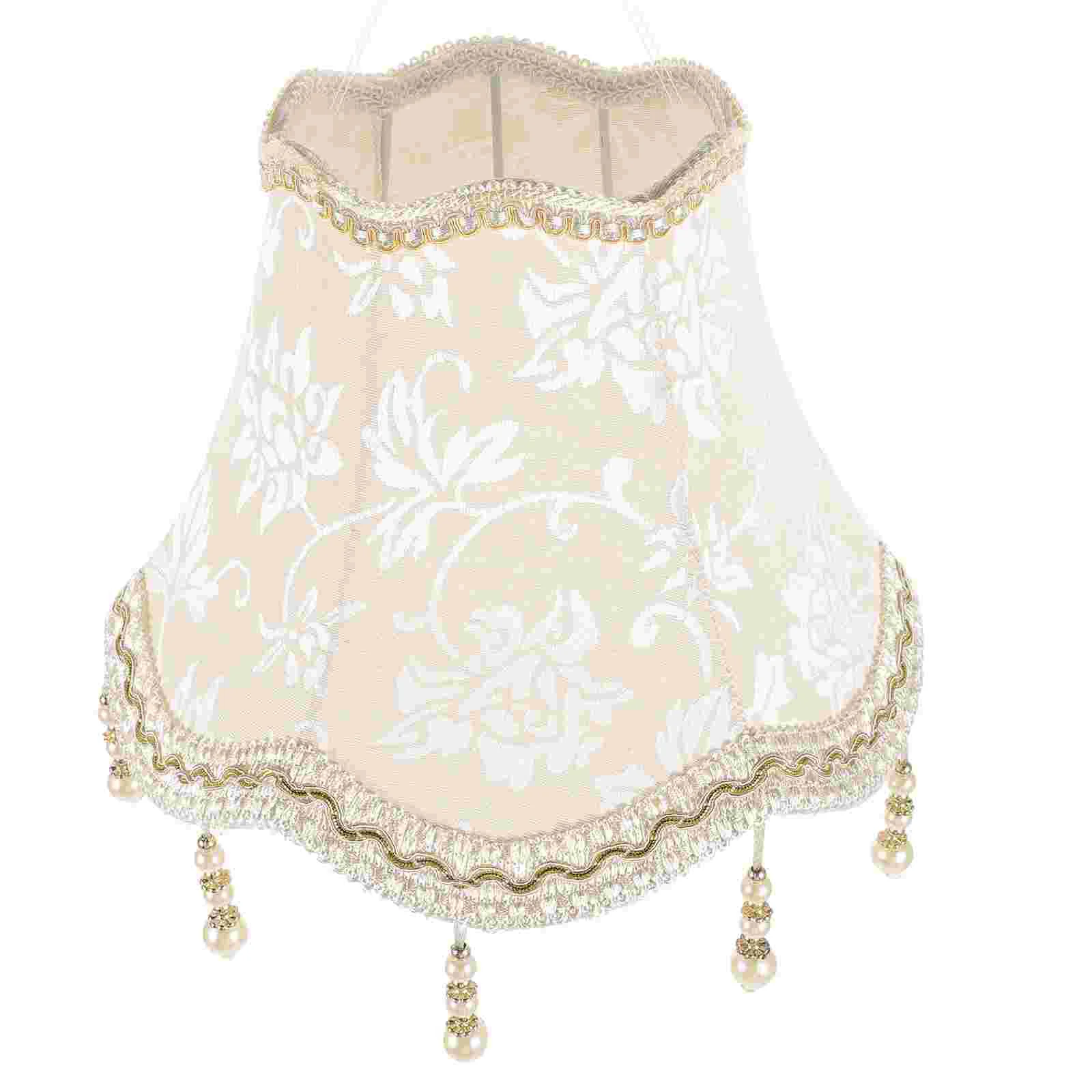 

Jacquard Lampshade Cloth Shades for Desk Macrame Beads Decorative Floral Table Scallop Replacement