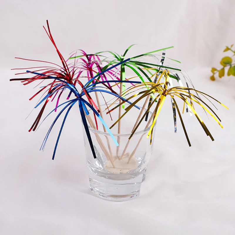 50 Stücke Quaste Feuerwerk Kuchen Topper Cocktail Picks Dessert Lebensmittel Obst Zahnstocher für Hochzeit Geburtstag Party Dekoration Weihnachten – Detail 10