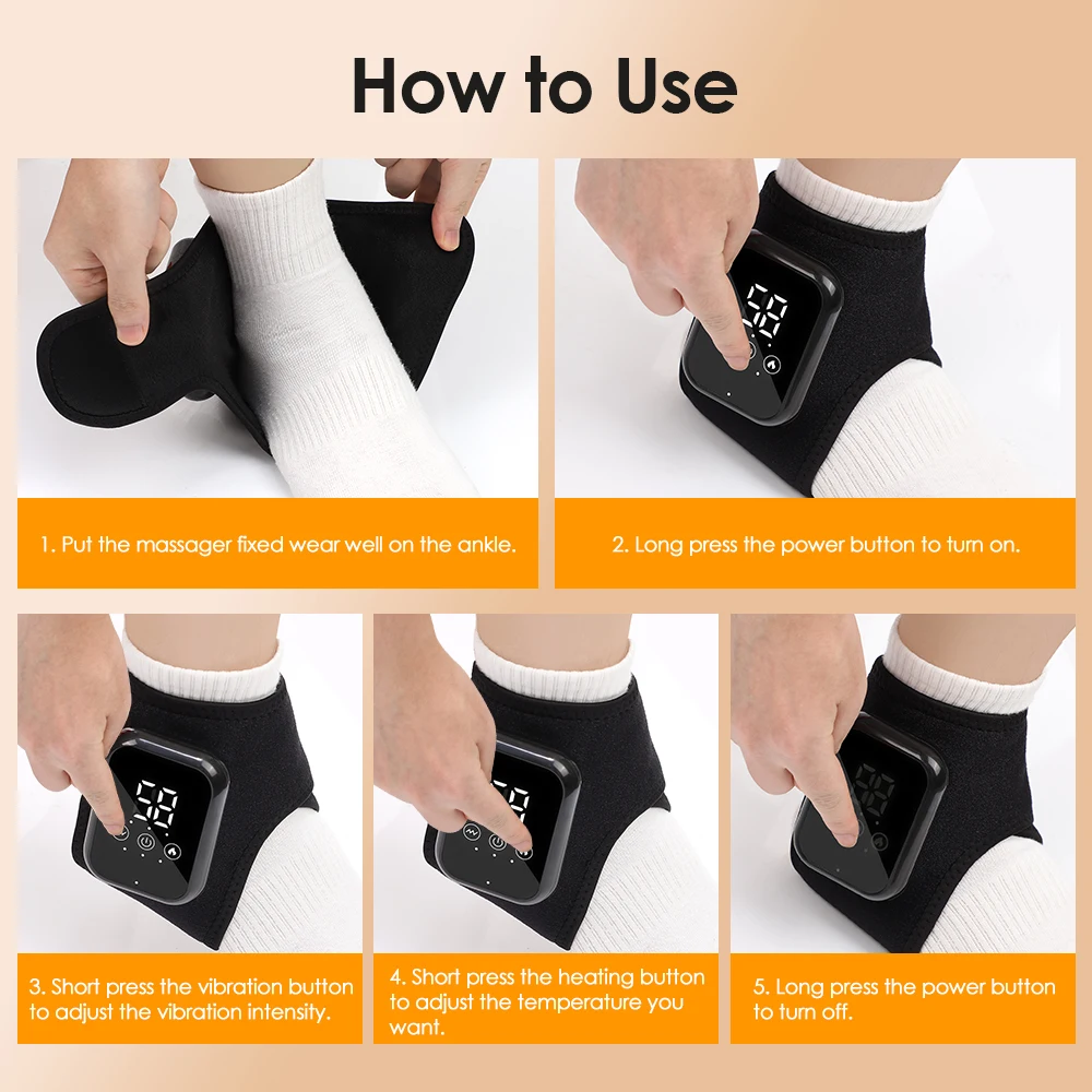 Electric Heating Ankle Guard 3 Levels Hot Compress Vibration Massage Cordless Fo