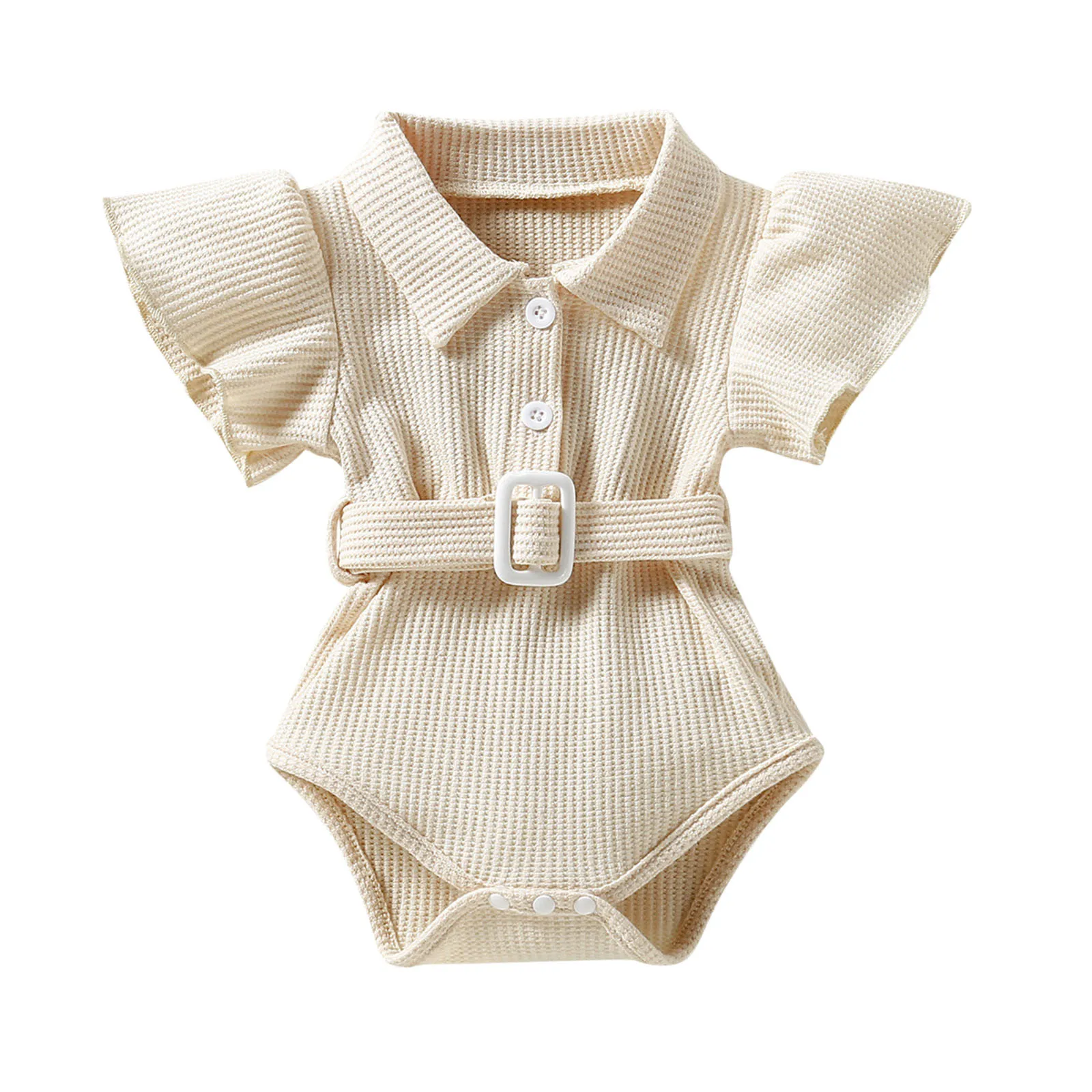 Baby Girl Warm Clothes Toddler Kids Infant Girls Cute Ribbed Flare Short Sleeves Romper Jumpsuit Belt Womens Ballerina Leotard