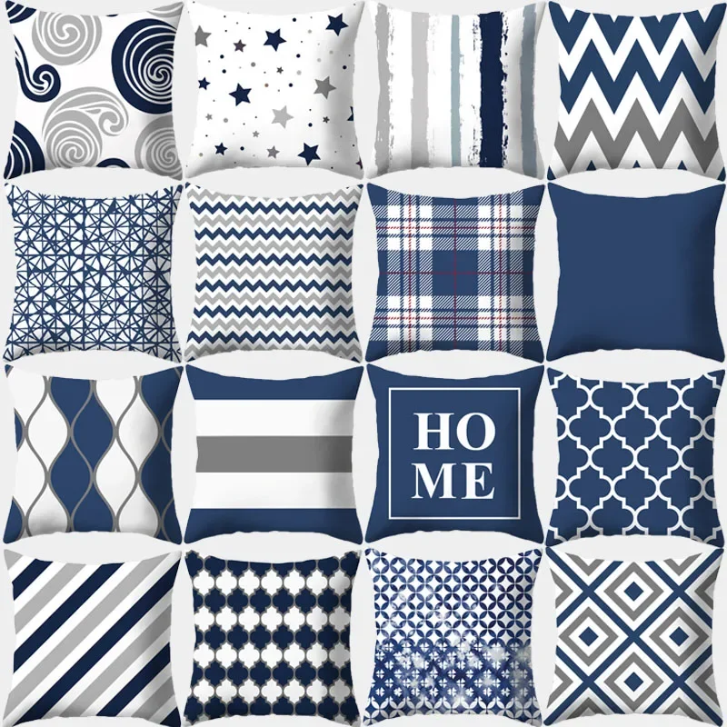 Geometric Cushion Cover 45x45 Polyester Blue Grey Pillow Covers Decorative Sofa Cushions Throw Home Decor cases