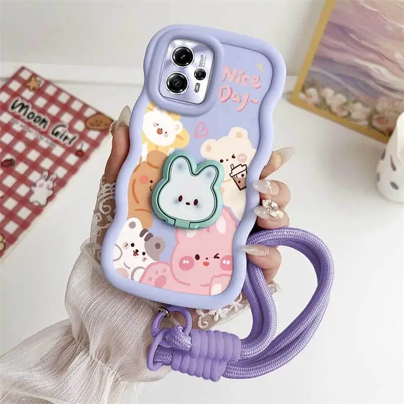 Charming Pink Rabbit Phone Case Set with Lanyard and Stand - 3 Piece Set