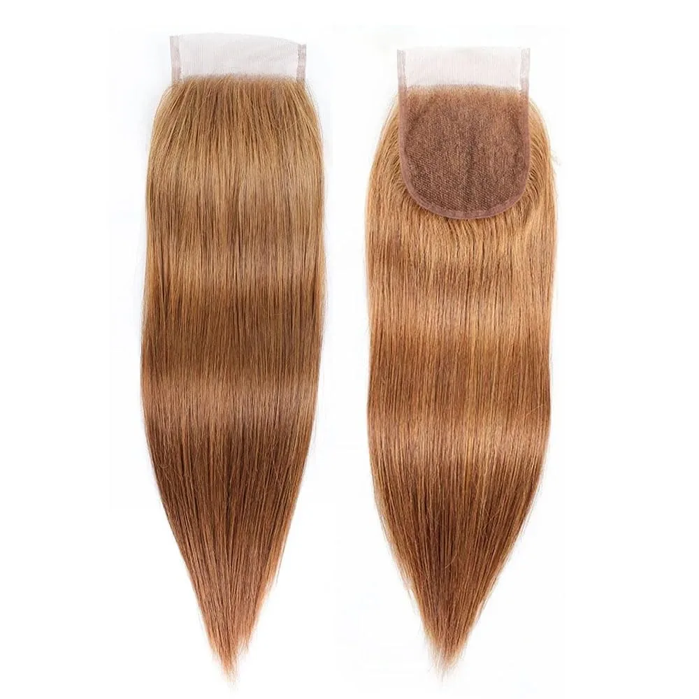 #30 Light Brown Straight 13x4 Lace Frontal Only 4x4 Lace Closure Transparent Swiss Lace Brazilian 100% Human Hair With Baby Hair 5