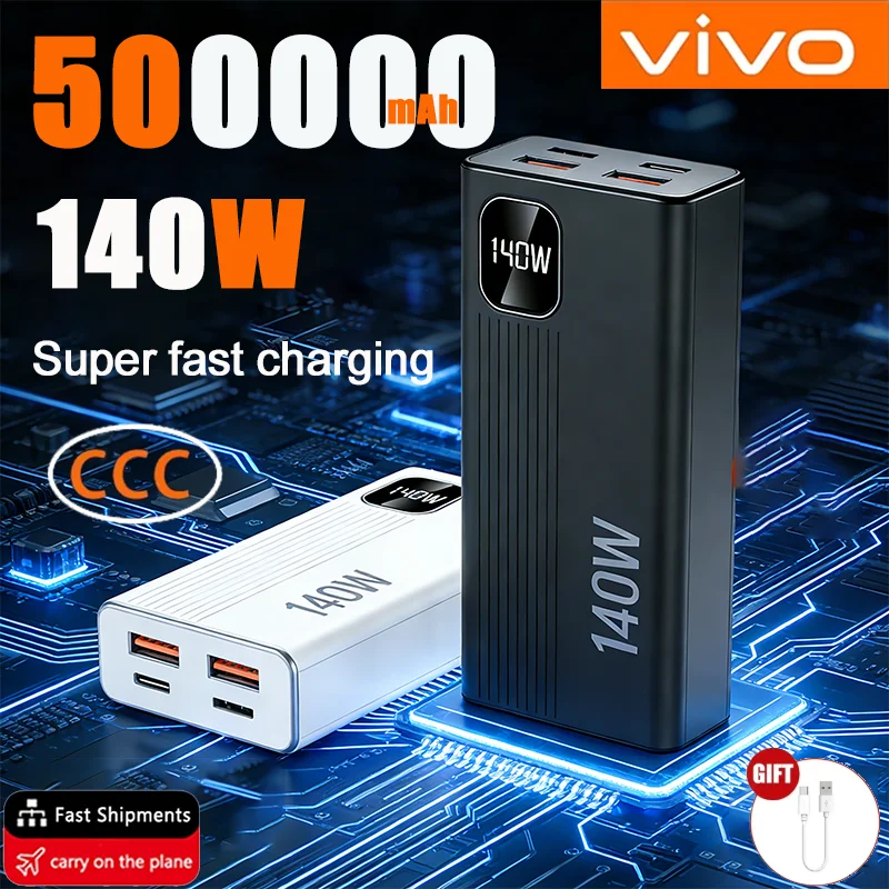 Batterie externe VIVO 500000mAh, charge super rapide 140W, chargeur portable pour Xiaomi iPhone