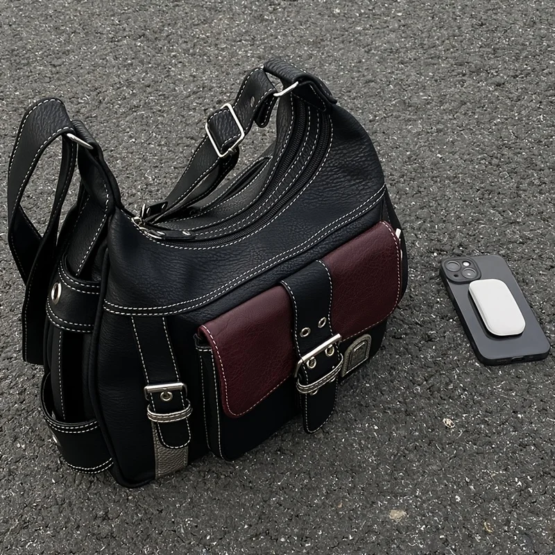 Women's Retro Urban Tote Bag, Multiple Zippered Pockets, Chic Soft Leather Handbag Shoulder Crossbody Bag for Women Everyday Use