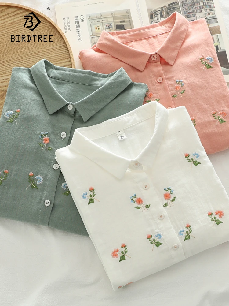 

Рубашка с вышивкой и отложным воротником, из хлопчатобумажной пряжи