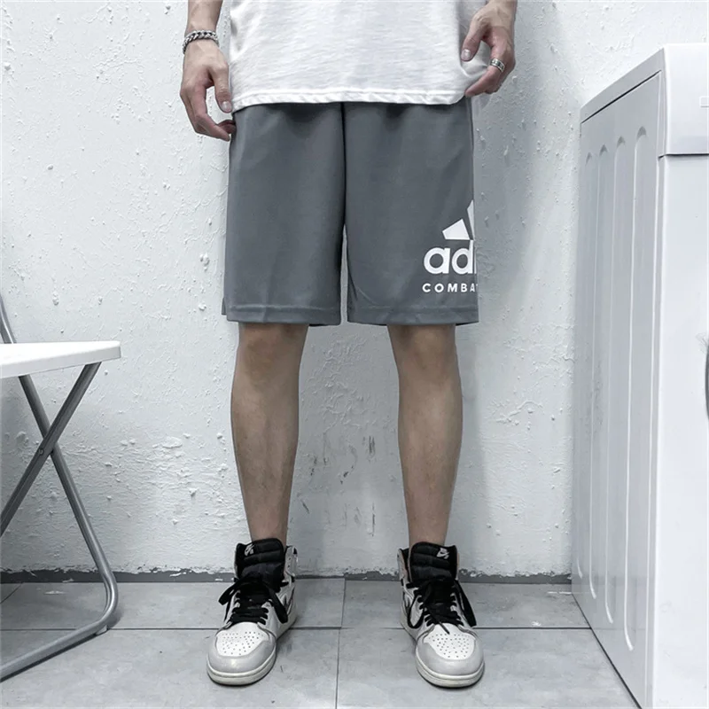 Adidas Men's Exercise Shorts, Loose, Quick-drying, Lightweight, Large Printing, Trendy Exercise Shorts Sweatpants, Black