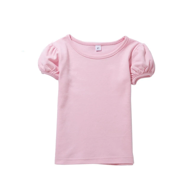 Girls' 100% Cotton Short Sleeve Summer Puff Tee T shirts for School & Play Toddler Teenagers Casual Tops Tees Solid 1-14Yrs 3