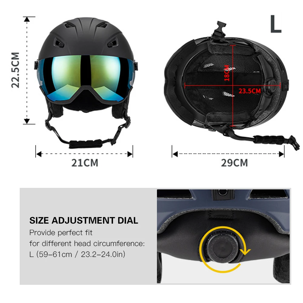Integrated Ski Helmet Men and Women Snowboard Helmet with Removable Visor Goggles 6