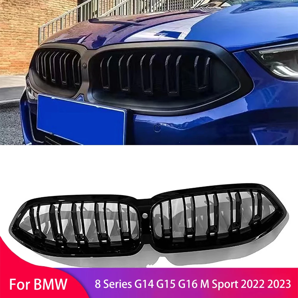 

Передняя решетка радиатора для BMW 8 серии G14 G15 G16 M Sport 2022 2023, верхний бампер, фотогриль, сменная яркая черная решетка радиатора
