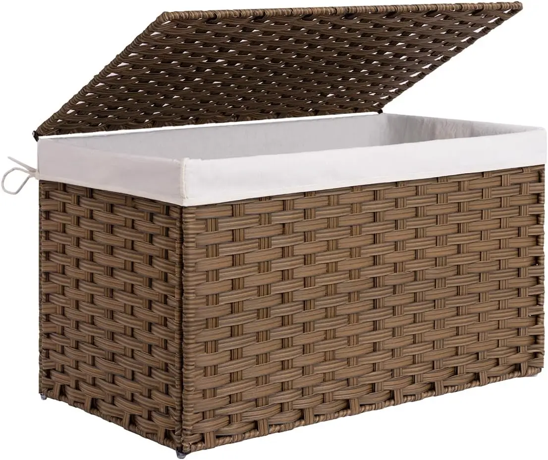 160 Liter Storage Box, Wicker Blanket Storage Basket with Handles, Foldable, Removable Fabric Liner 2