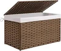 160 Liter Storage Box, Wicker Blanket Storage Basket with Handles, Foldable, Removable Fabric Liner 2