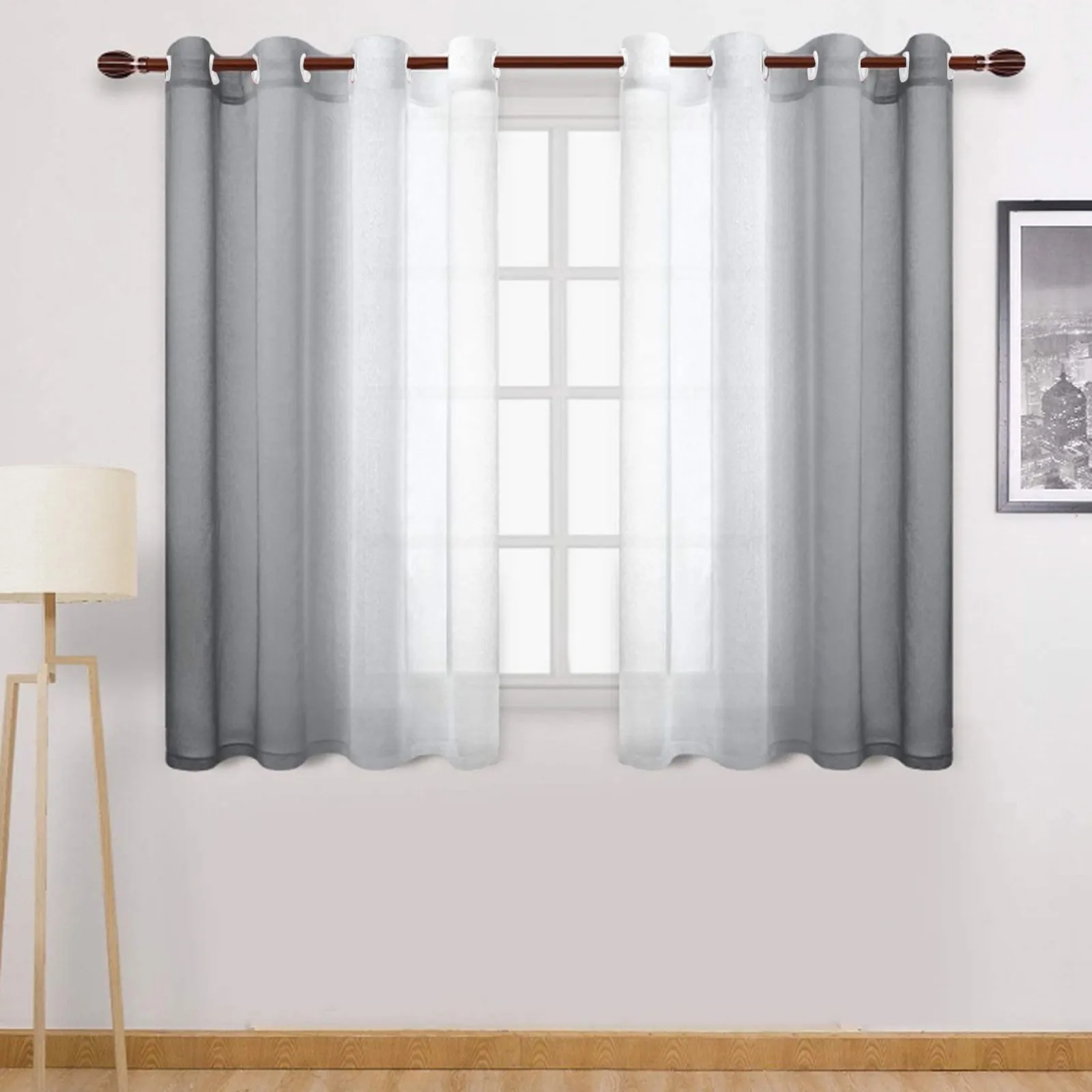 Gradient Sheer Curtains for Living Room Fashion Tulle 1 Piece Half Transparent Blue Black White Window Screens Cheap