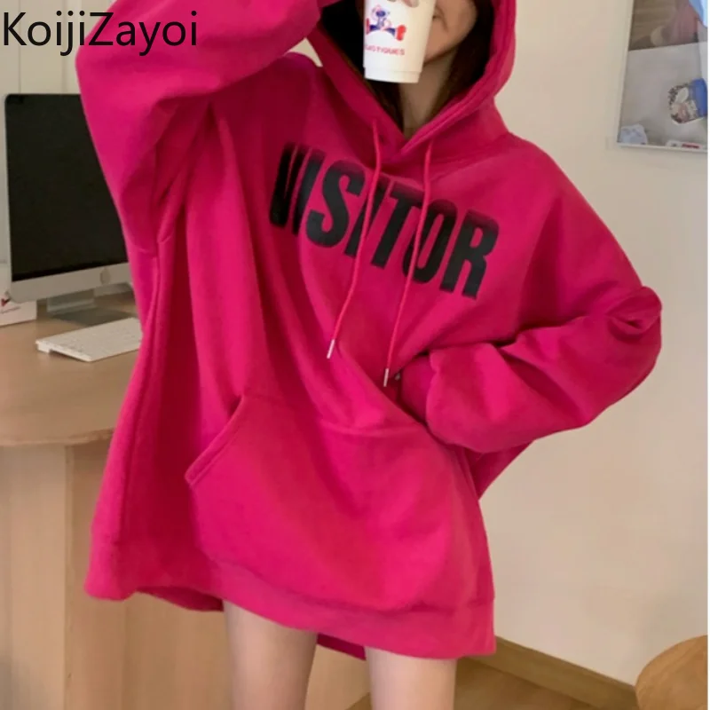 

Koijizayoi Letters Print Women Casual Loose Pullover Pocket Fashion Spring Autumn Sweatshirt Long Sleeves 2022 Outwear Hoodies