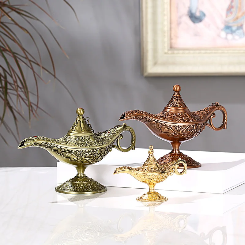 Ornament Crafts Miniature Figurines Aladdin Magic Decoration Miniature Figurines Wishing Lamp European Vintage Metal Decorations Crafts Desktop Decor Accessories