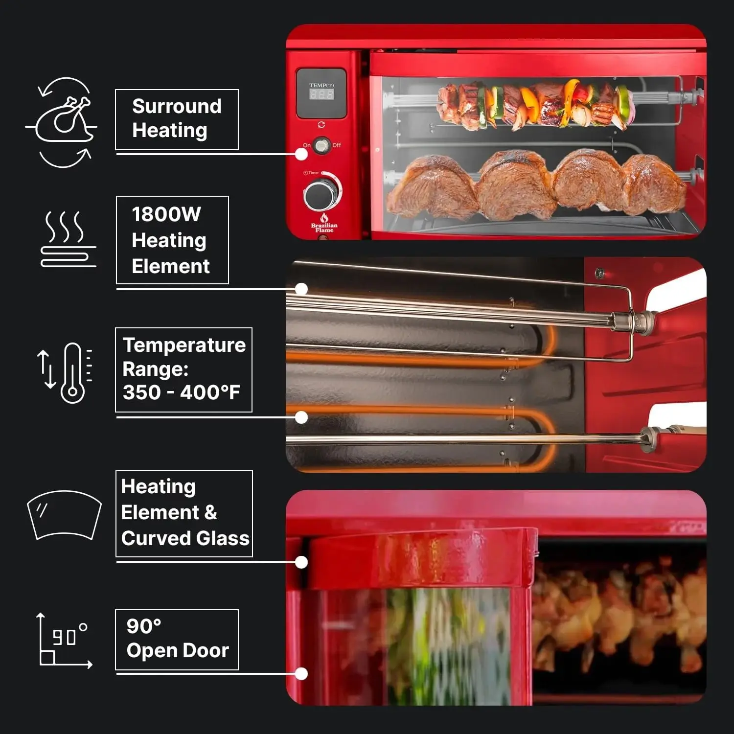 Rotisserie Grill Roaster with 2 Auto Rotating Indoor Skewers for Rotisserie Chicken, Steak, Fish, Brazilian Style BBQ, Electric 5