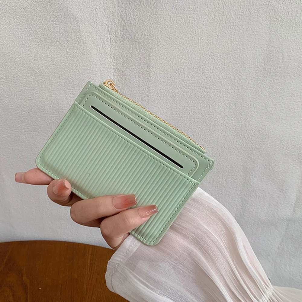 Small Women Credit Card Wallet Name Saffiano Leather Zip CardHolder Multiple Colors Ultra Thin Coin Purse