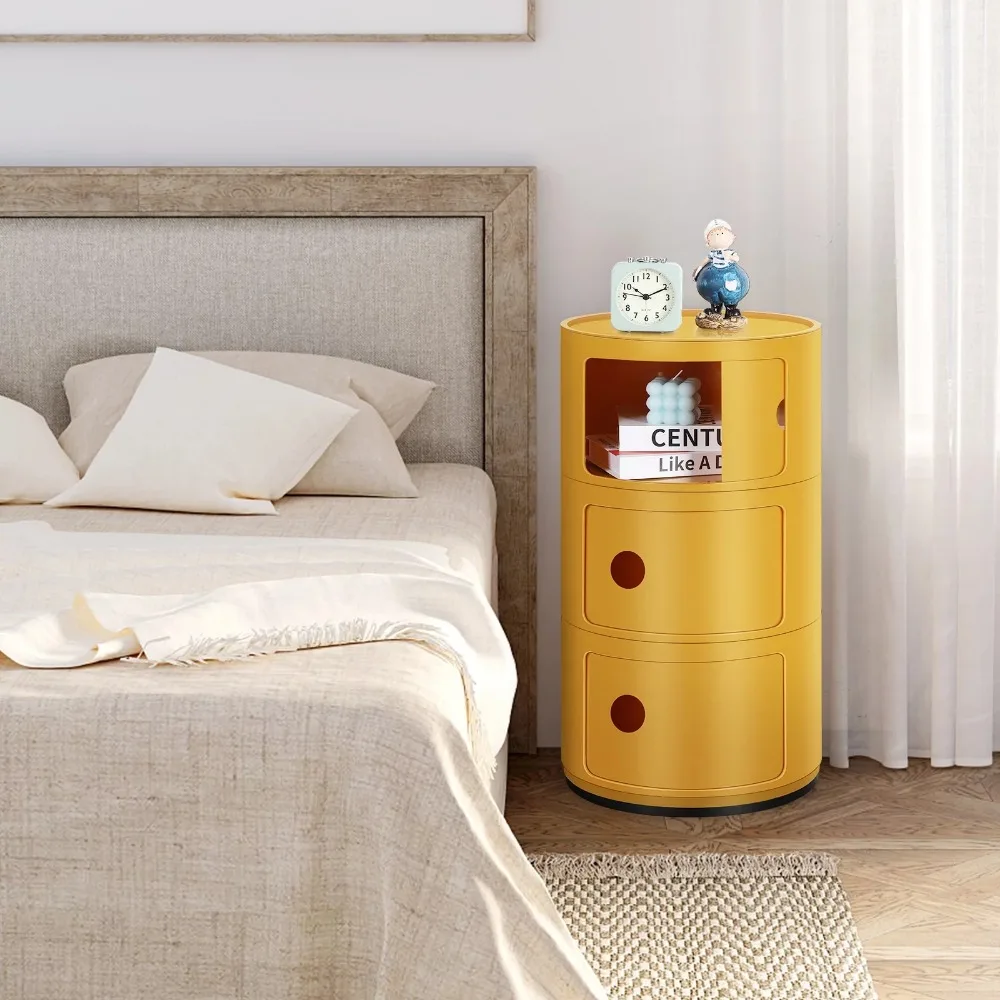 

Oumilen 3 Drawer Sliding Barrel Modern Bedroom Nightstand, Yellow