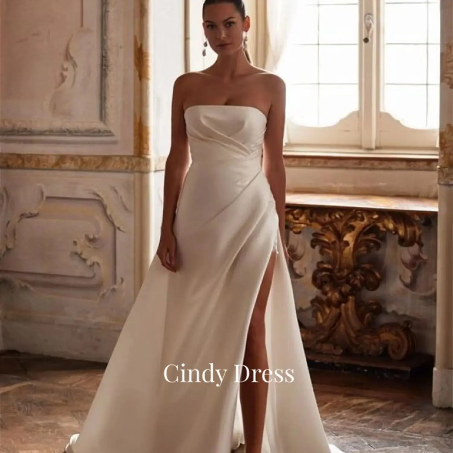 

Cindy Tube Top Evening Dresses Wedding Dress Women's Elegant Luxurious White Party Luxury Side Slit Guest Grace Long Female Gown