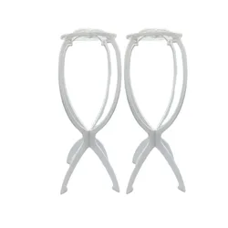 Foldable Portable Wig and Hat Display Stands - Durable Barber Shop Racks (White - 2pcs)