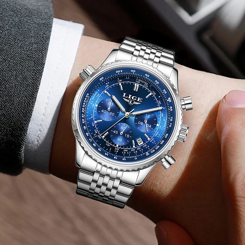 LIGE New Waterproof Watch For Men Fashion Business Watch Men Luminous Stainless Steel Sports Quartz Men's Watches Montre Homme