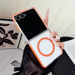Dual Color Magnetic Wireless Charging Phone Case - Soft Silicone Cover - Galaxy Z Flip5 (Orange)