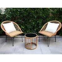N&V Wicker Patio Furniture Bistro Sets Outdoor Conversation Chair with Glass Table and Cushions for Porch Backyard Garden (Khaki 1