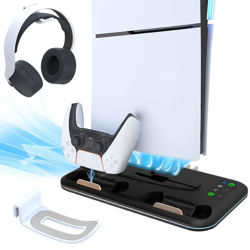 For PS5 Slim Console Cooling Stand Controller Charging Stand W/ RGB Lights Cooler Fan for Playstation 5 SlimDisc&Digital Edition