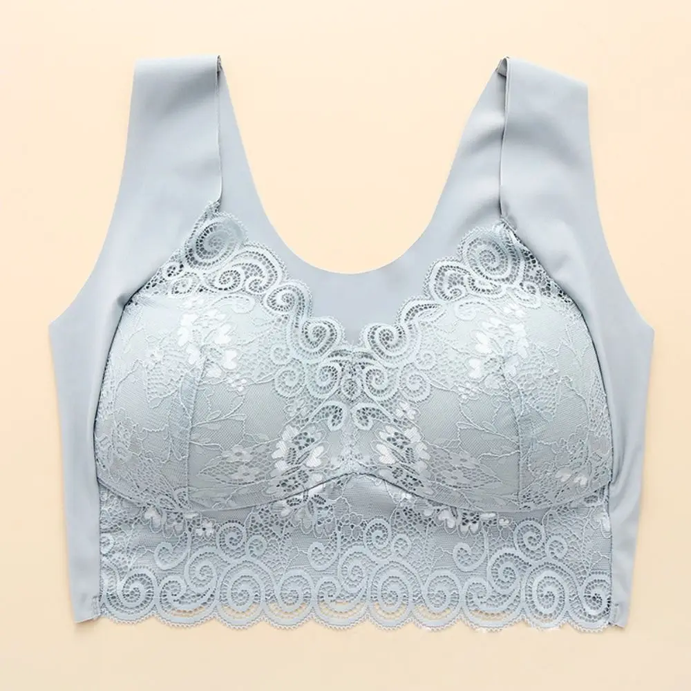 

L XL XXL Women Lace Bra Comfortabl V Neck Gather Up Camisole Underwear Breathable Wireless Bra