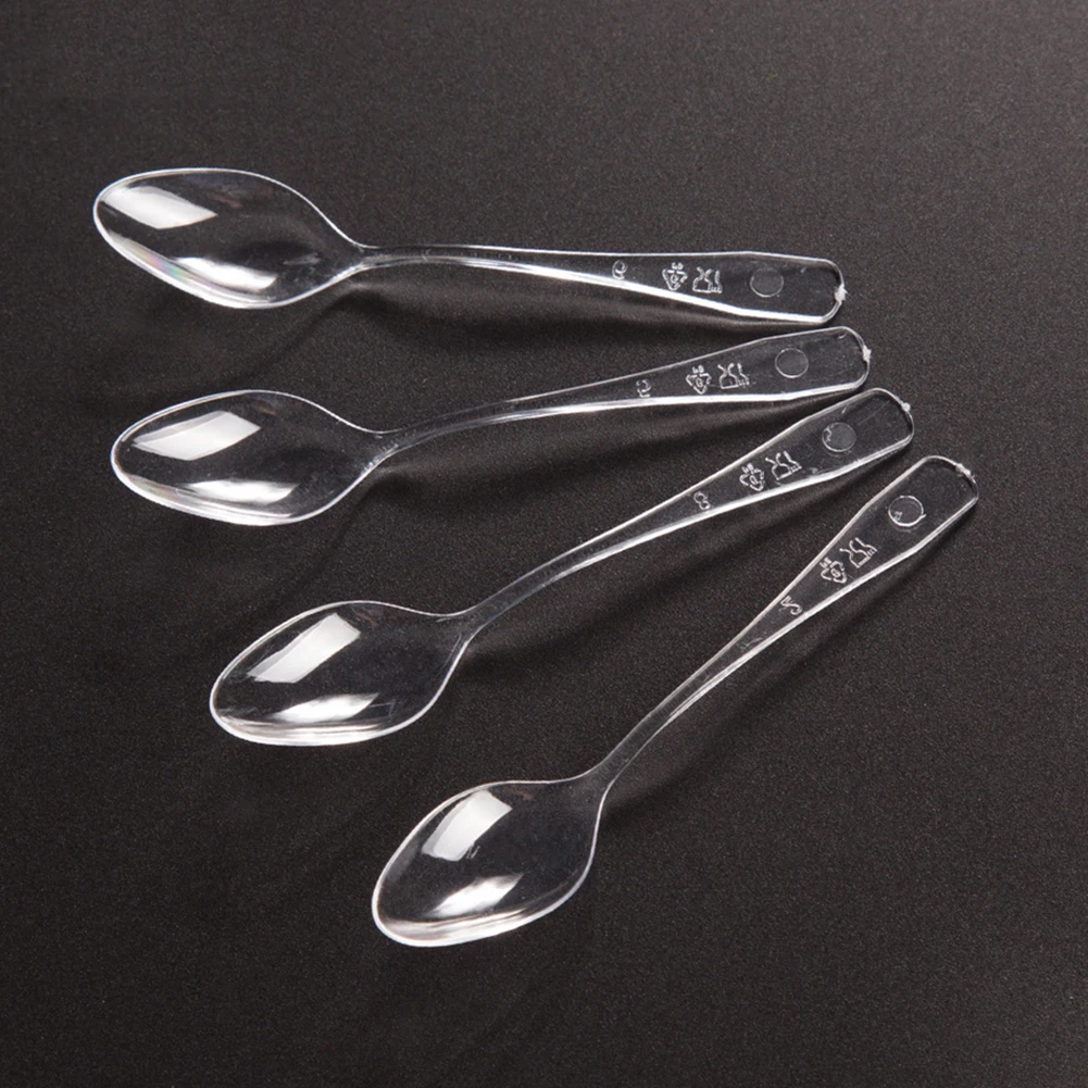 100PCS Mini Clear Plastic Spoons Disposable Dessert Spoons Flatware Appetizer Jelly Ice Cream Scoop Disposable Utensils