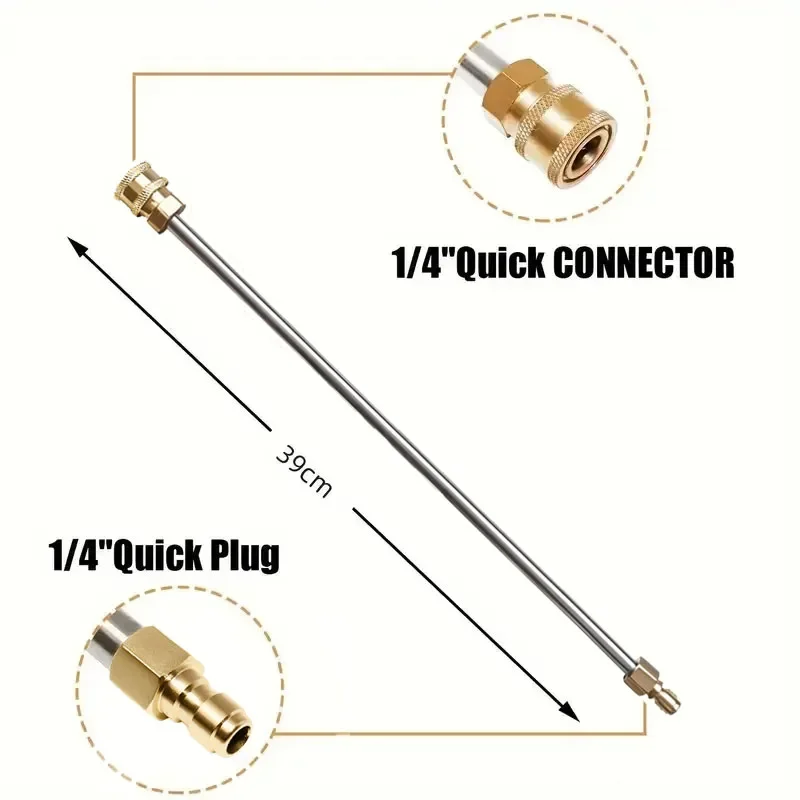40cm 스테인리스 스틸 고압 물총 연장봉 1/4인치 암수 퀵 커넥트 플러그 - 헤비 듀티 청소 도구
