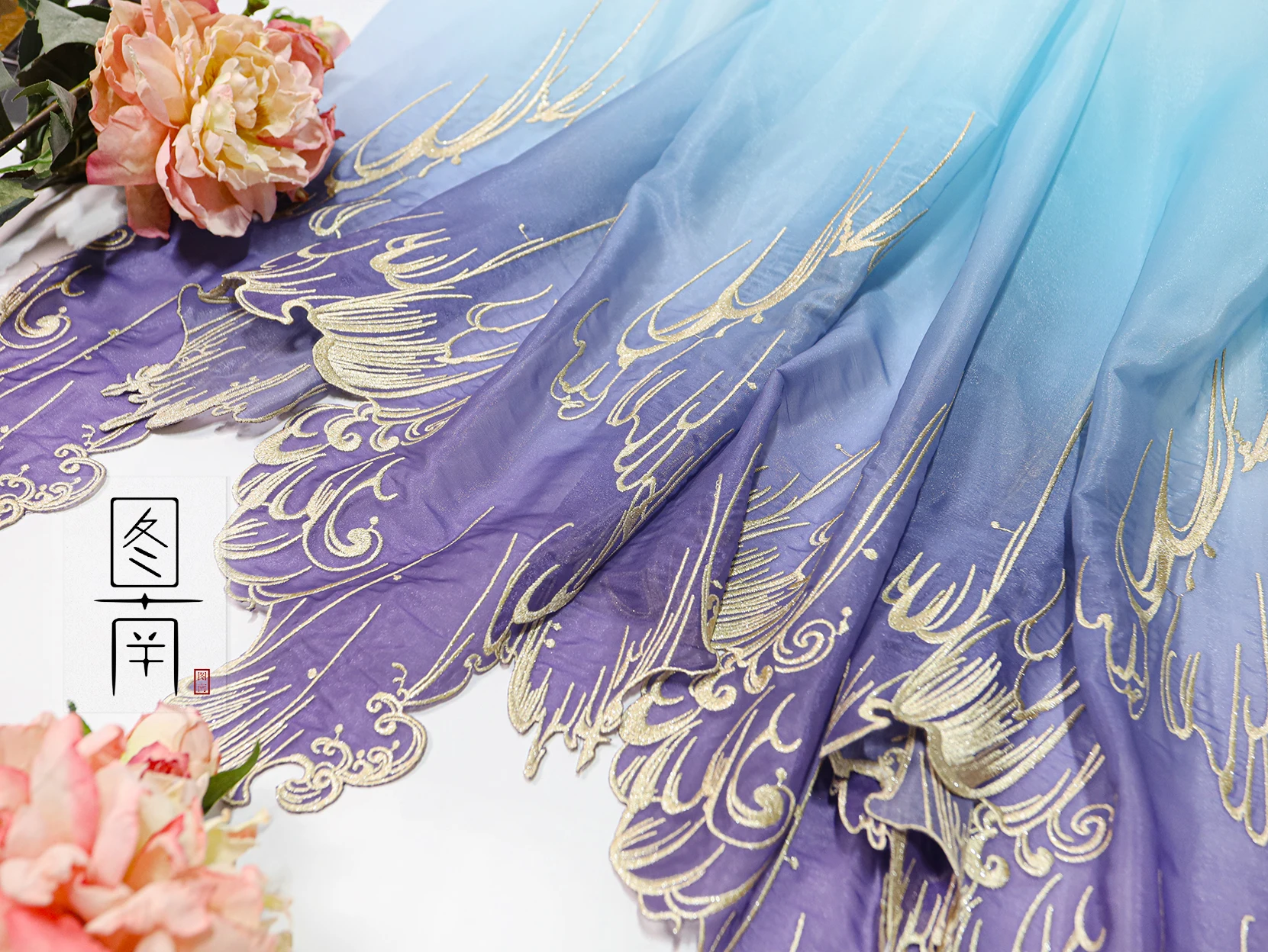 Gradient Green-Blue Soft Fabric for DIY Hanfu Shirts and Doll Clothing