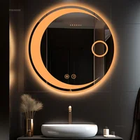 Modern Round Bath Mirrors Smart Hotel Bedroom Defogging Decorative Mirrors 3 Color Adjustable Backlight with LED Bathroom Mirror 1