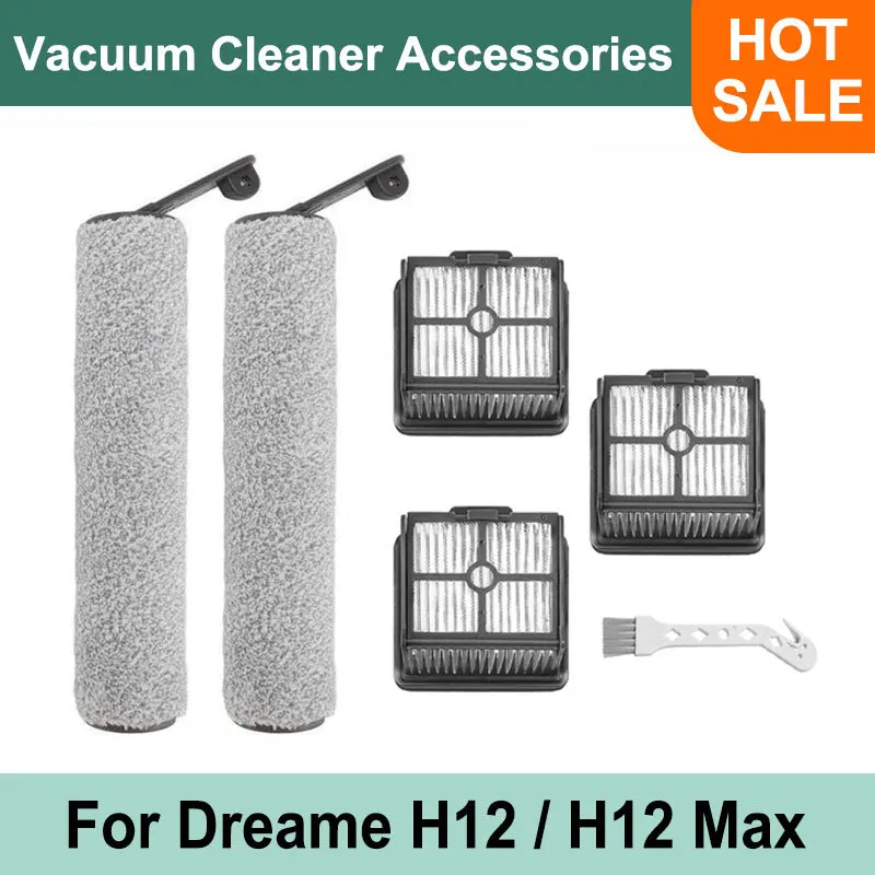 para Dreame H12 H12 Max Substituição Molhado e Seco Aspirador de pó Acessórios Lavagem Escova Rolo Filtro Hepa Peças Reposição para Kit Casa
