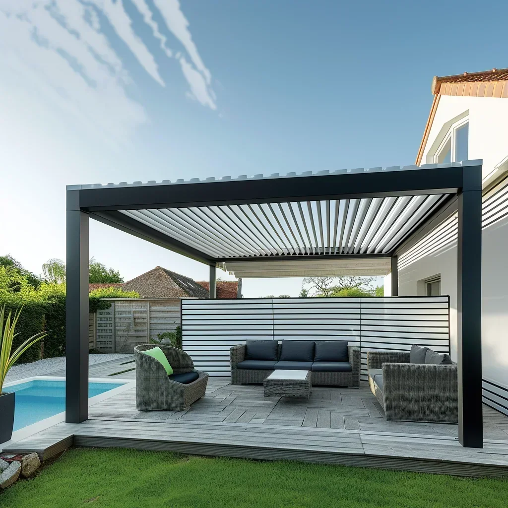 Modern Outdoor Aluminum Louvered Pergola – Electric Sunroof 4