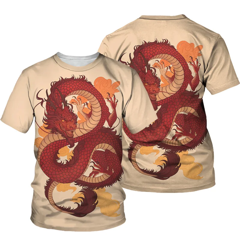 

2024 Chinese Style Men T shirt Summer Fashion 3d Printing Animal Dragon Element Crew Neck Short Sleeve Clothing Large Size Tops