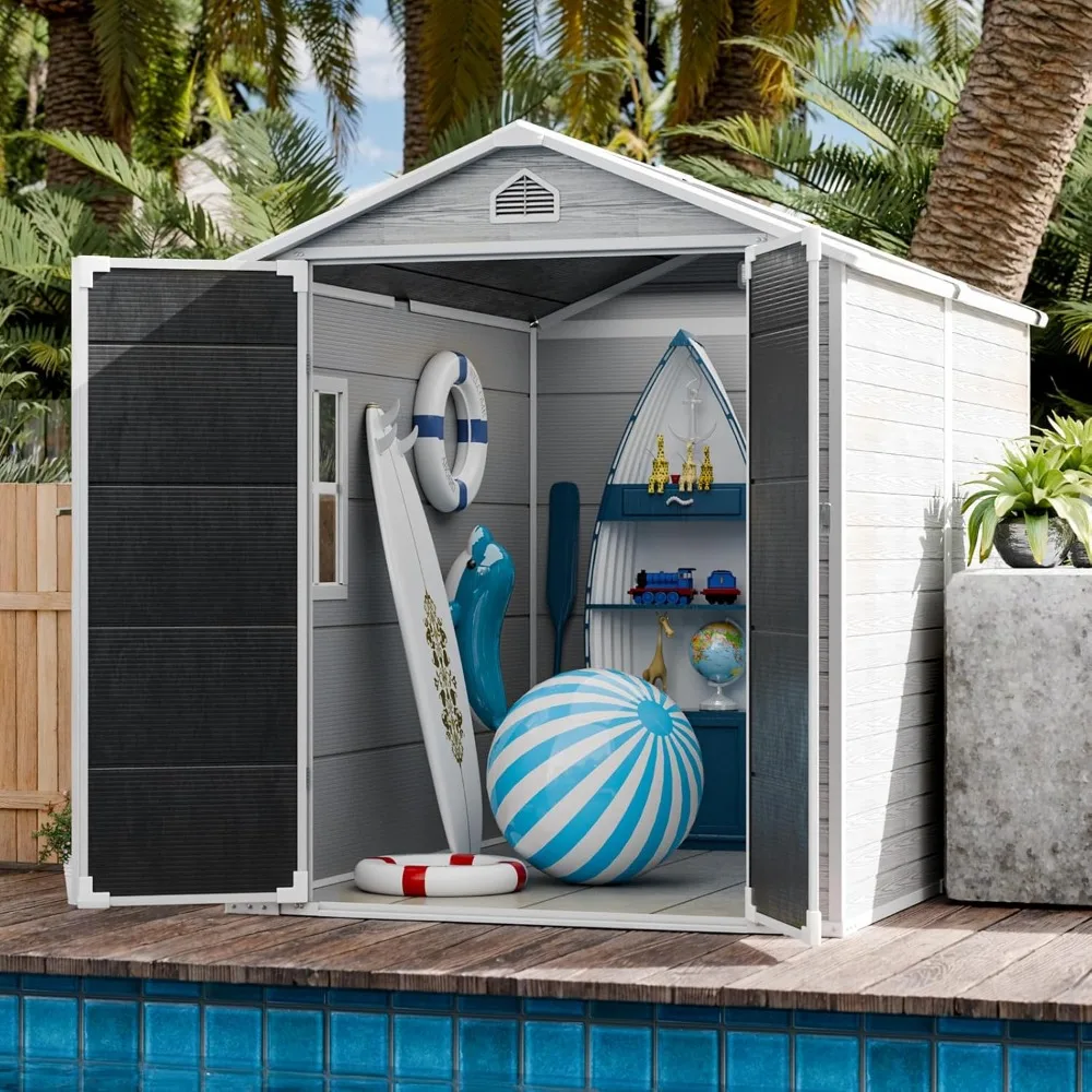 Description Picture 3 of item8x6 Feet Resin Storage Shed, Waterproof Outdoor Shed with Floor & Lockable Door & Window & Vents, Plastic Tool Shed for Backyard