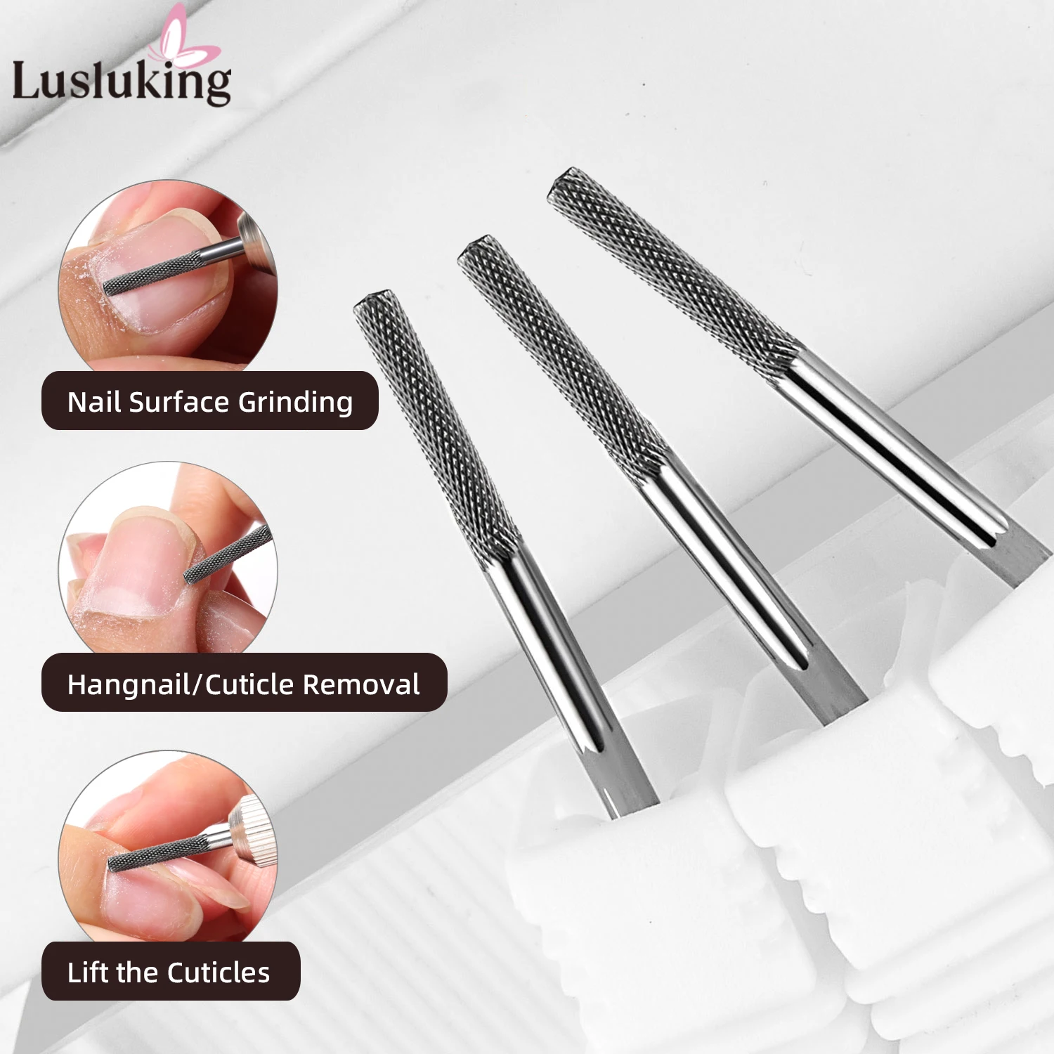 3XF Natural Nail Grinding Head Base Coat Cuticle Removal Milling Cutter For Manicure Nail Shaping Tool Electric Manicure Drill