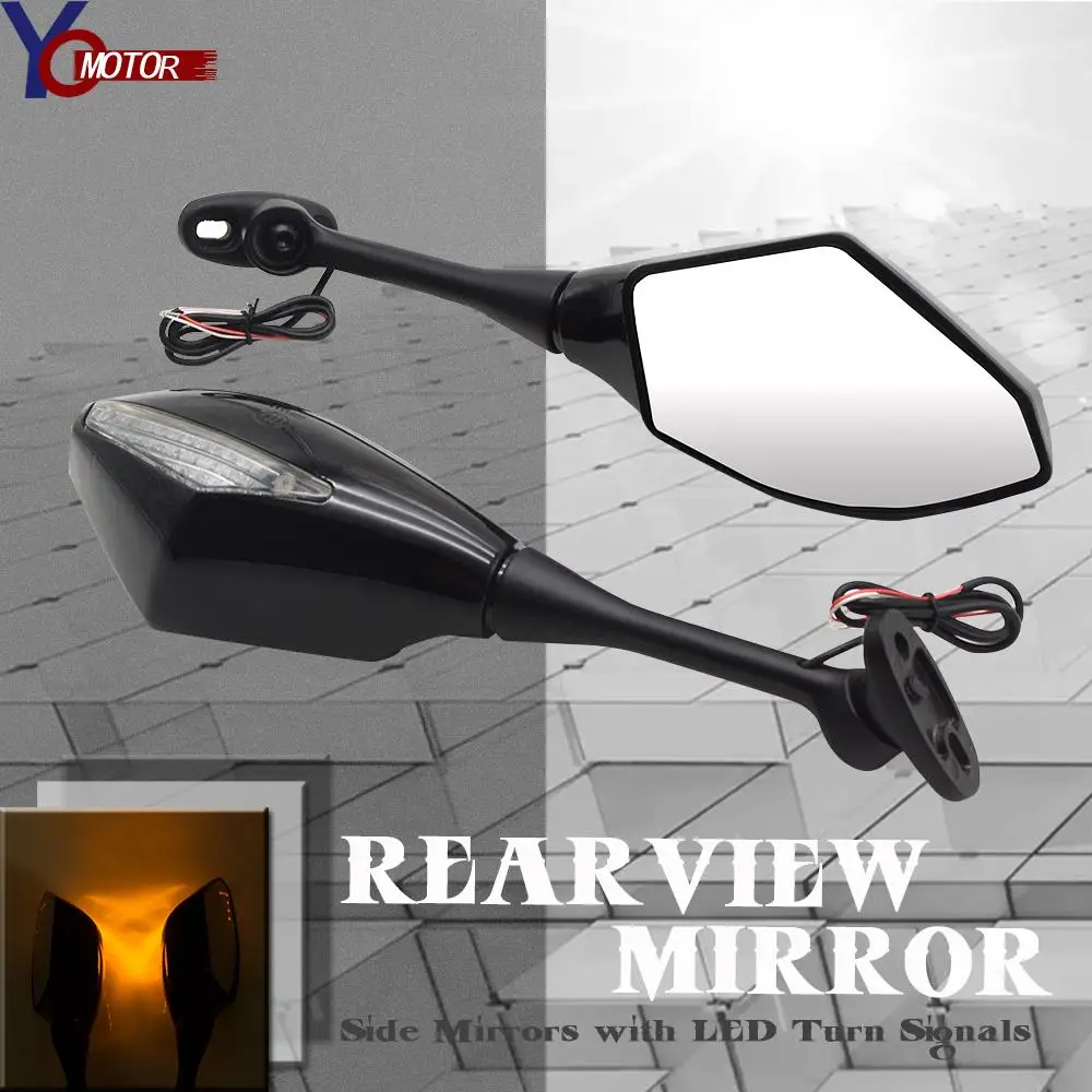 

For Yamaha Suzuki Kawasaki BMW Honda Ducati Universal Motorcycle Mirrors Motocross Side Rearview Mirror with LED Turn Signals