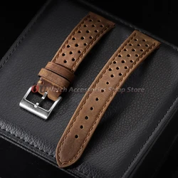 Vintage Genuine Leather Watch Band - Breathable Sport Strap Bracelet Accessory - 22mm (Matte - Brown)