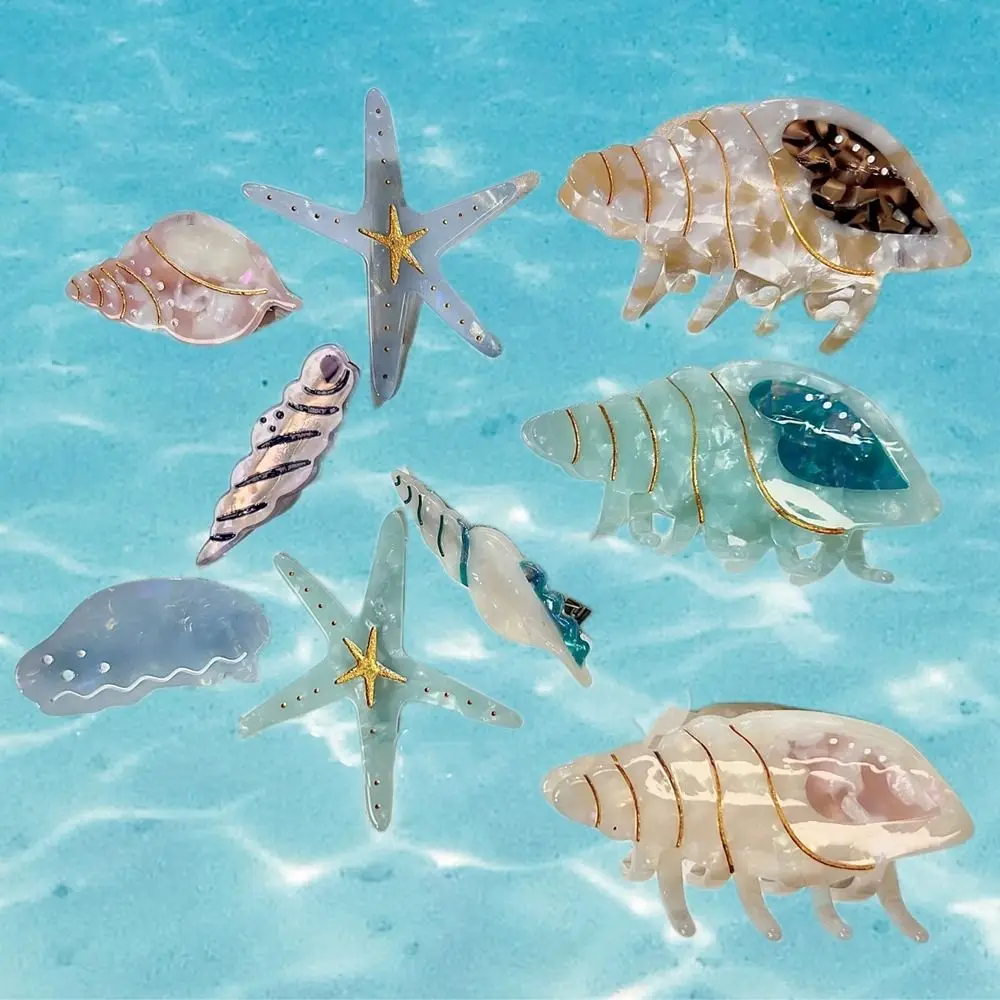 AceticAcidAcetateHairClipPersonalizedStarfishJellyfishHairClipsforWomenConch