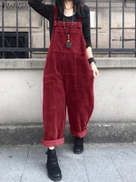 Fashion Corduroy Rompers ZANZEA 2024 Vintage Women Overalls Autumn Spaghetti Strap Solid Jumpsuits Casual Loose Dungarees - Image 2