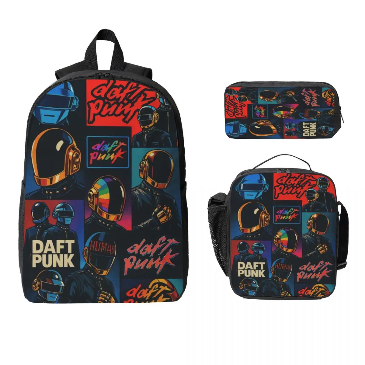 Daft Punk Electronic Music Kids Backpack Lunch Box Pencil Boxes for Boys Girls Preschool Backpacks School bag Bookbag Set 1
