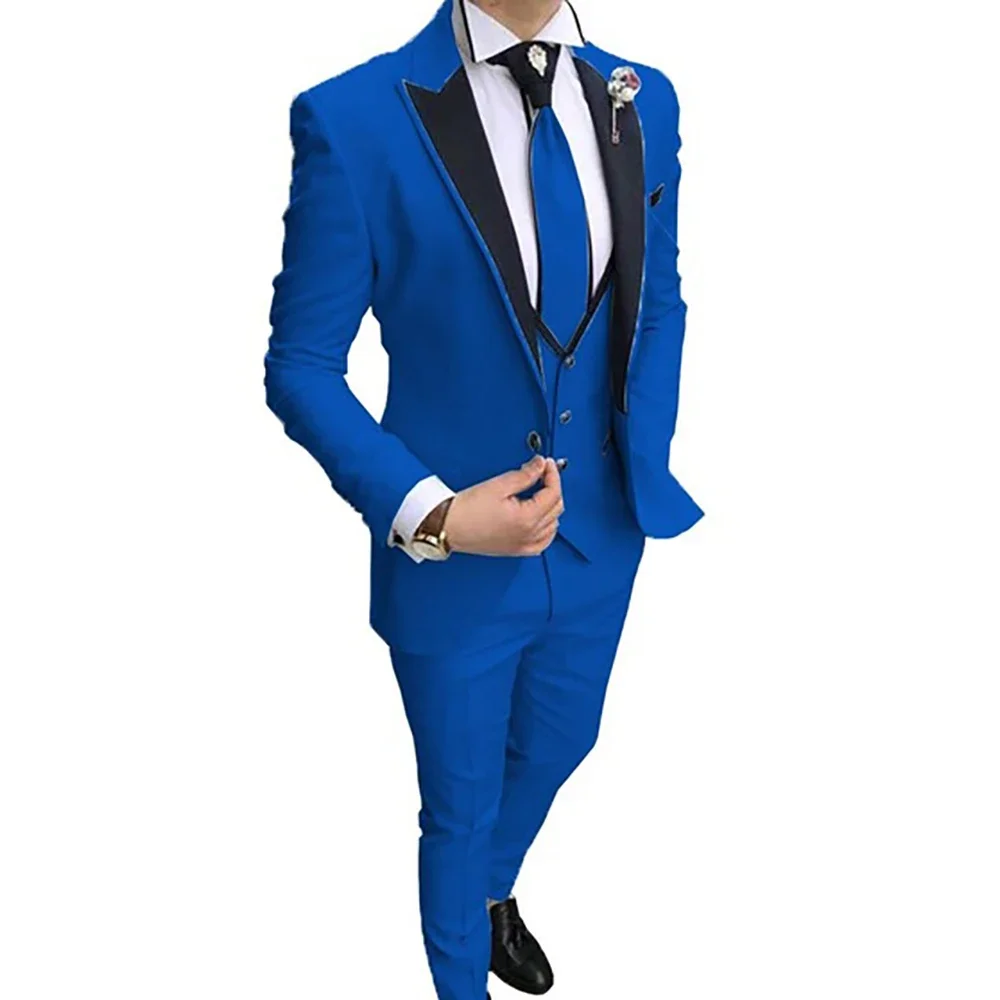 Latest Design Blue 3 Pieces Men Suit Prom Tuxedo Slim Fit Notch Lapel Groom Wedding Suits For Men Custom Blazer Terno