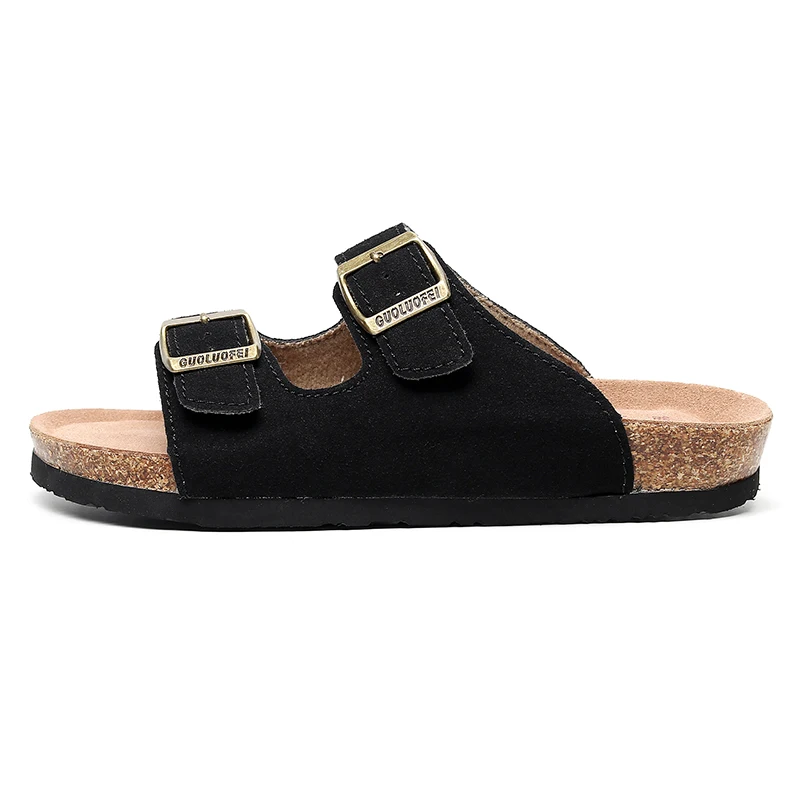 Summer Cork Slippers Men Flip Flop Suede Leather Mule Clogs Flat Comfort  Two Buckle Beach Slides Women Footwear on OnBuy