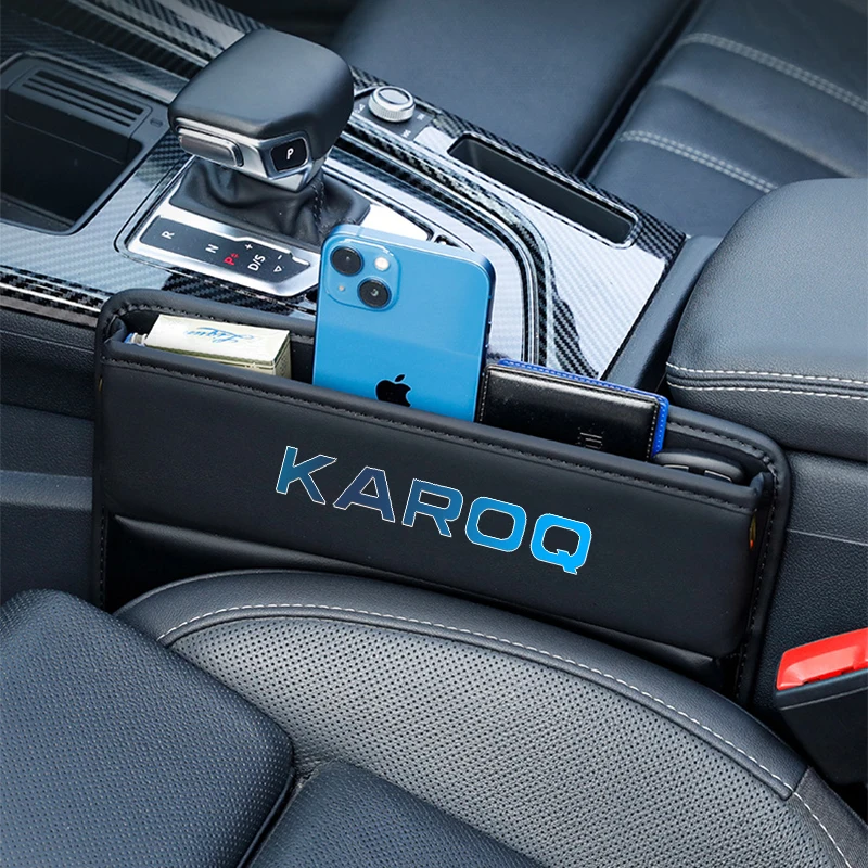 

For SKODA KAROQ 2018 2019 Car Seat Gap Crevice Organizer Leather Storage Box Car Accessories