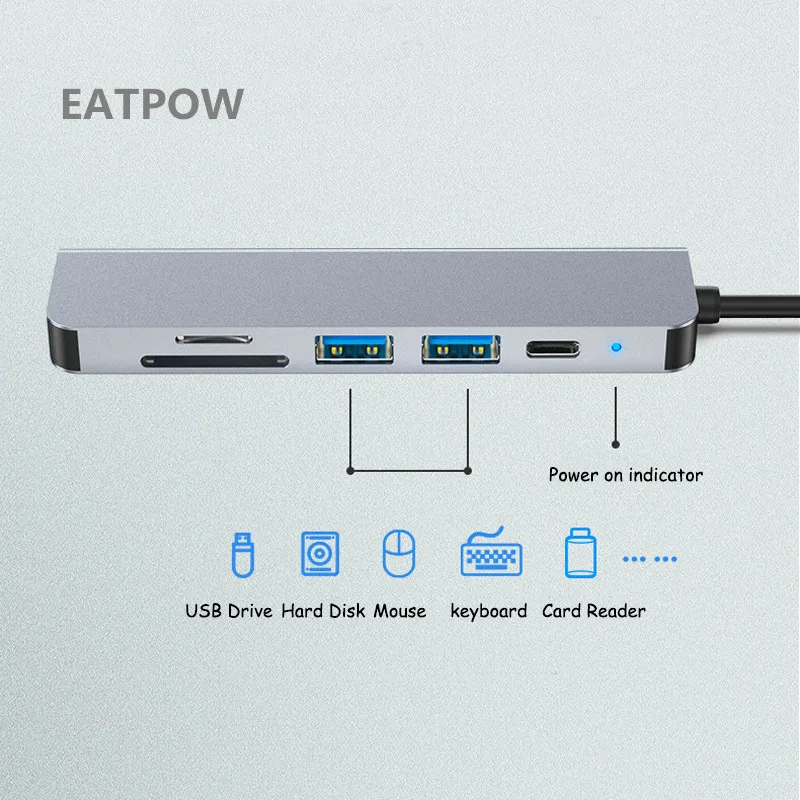 EATPOW Type-C TO HD MI+1*USB3.0+1*USB2.0 compatible with multiple systems hub Multiuse type-c adapter hub SD/TF CARD+PD Power