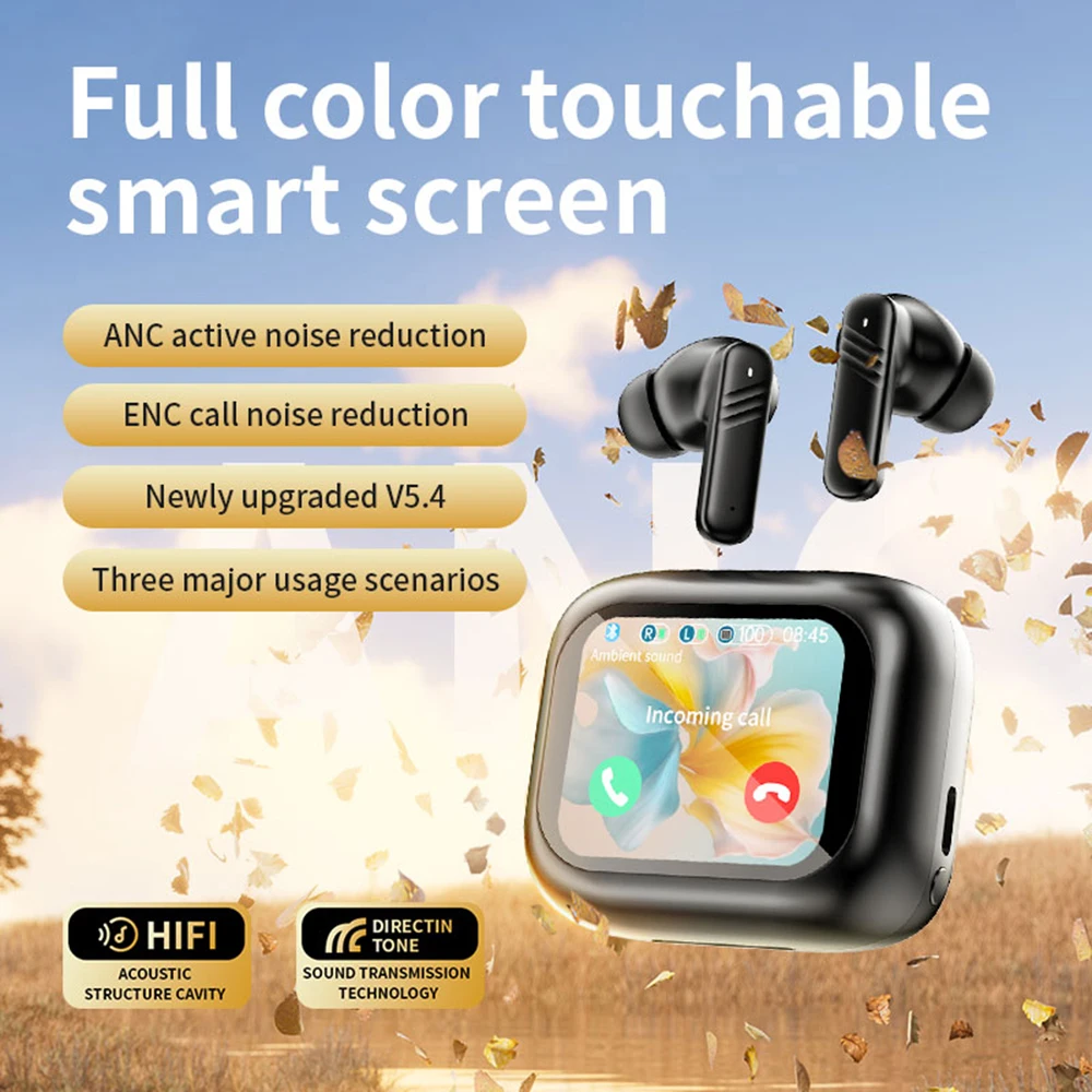 New Full Touch Screen Headphones ANC Bluetooth 5.4 Noise Cancelling Earphones HiFi Stereo Wireless In-Ear ENC Earbuds With Mic 2
