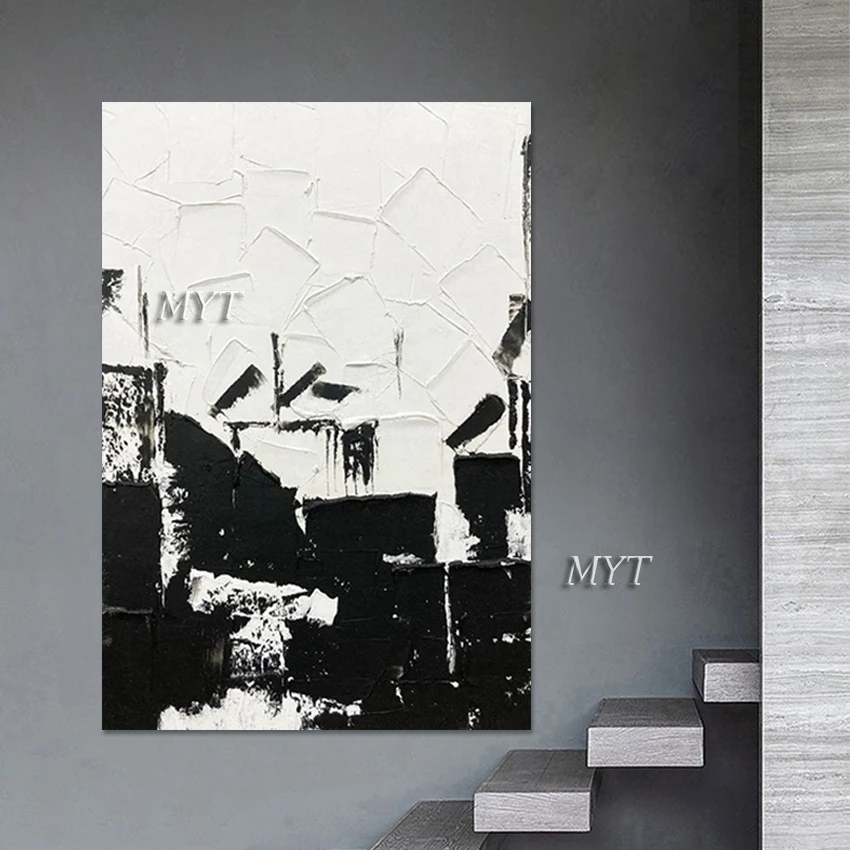 

Palette Knife Canvas Arts Wall Decor Modern Abstract Painting Black White Acrylic Picture Unframed 3d Hand Painted Artwork