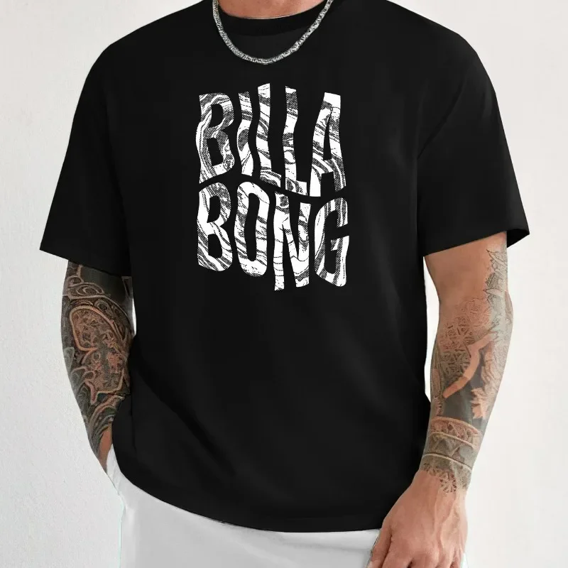 Casual T Shirt BILLA BONG Letter Printed Men's Cotton Short Sleeved T-shirt Casual Round Neck Summer Top Versatile and Comfortable T-shirt